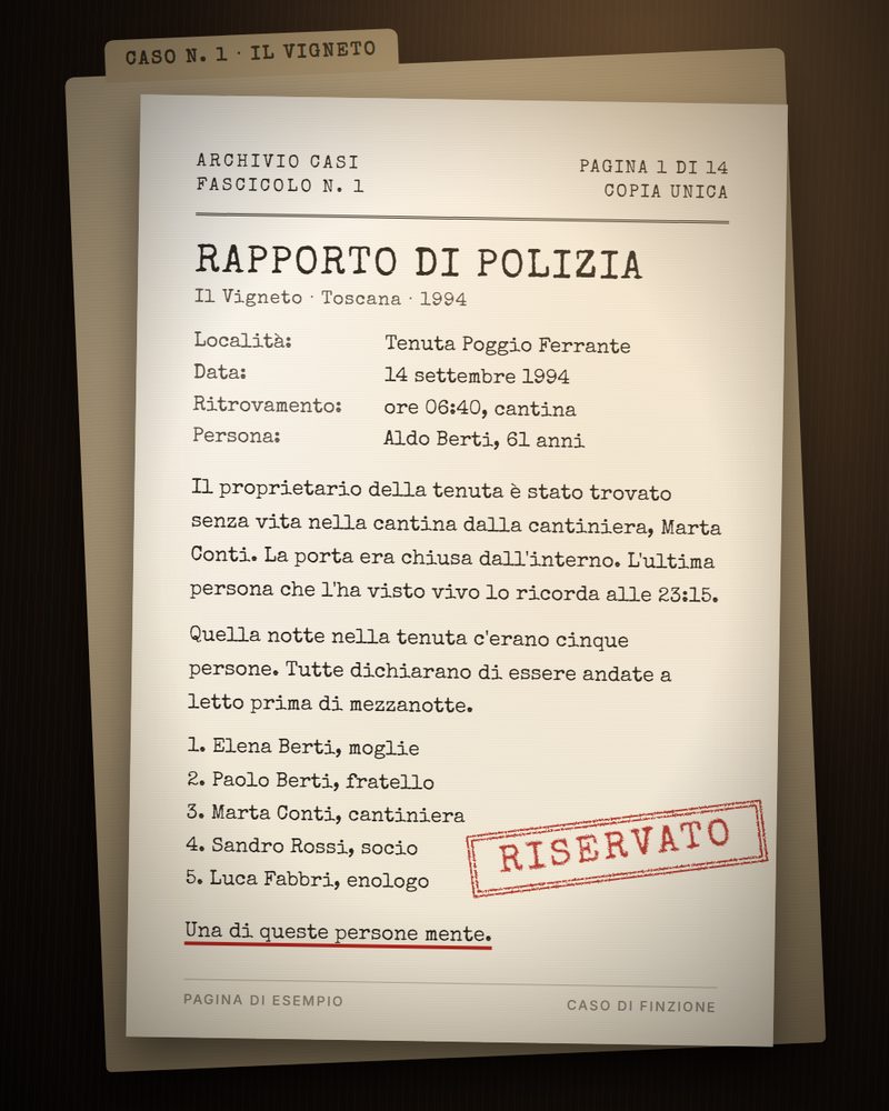 Pagina di esempio: rapporto di polizia con il timbro RISERVATO