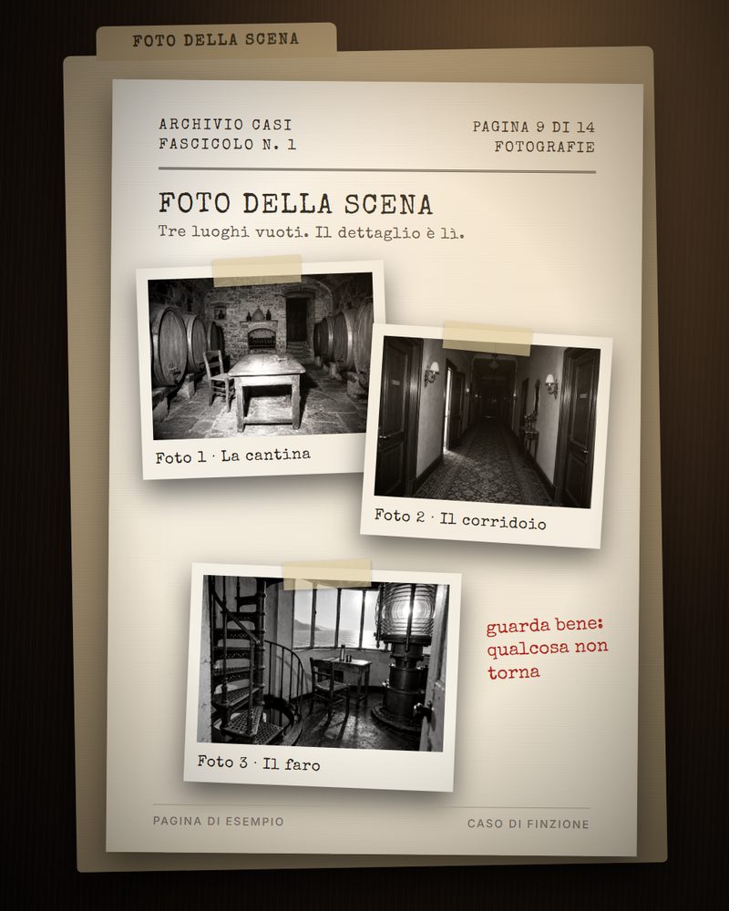 Pagina di esempio: tre fotografie in bianco e nero di luoghi vuoti